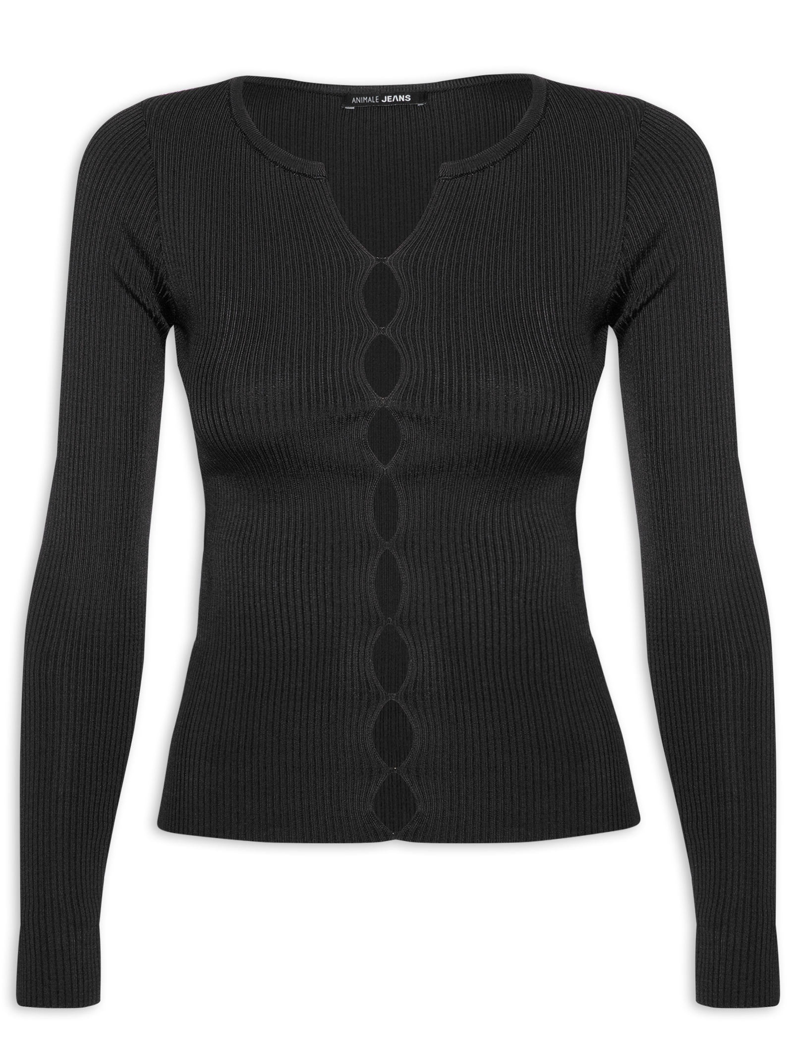 Blusa Feminina De Tricot Aberturas Frente Preto Animale Jeans