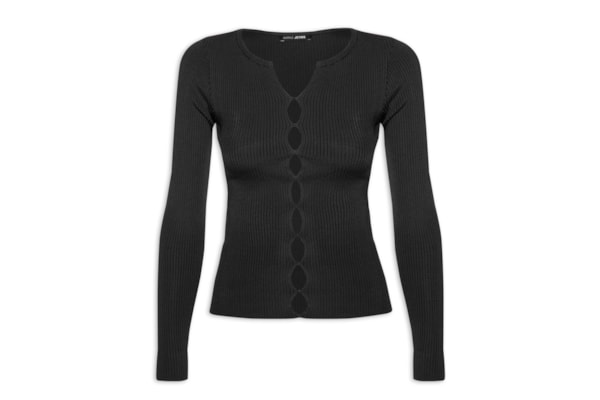 Blusa Feminina De Tricot Aberturas Frente - Preto