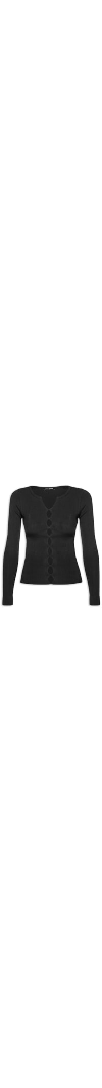 Blusa Feminina De Tricot Aberturas Frente - Preto