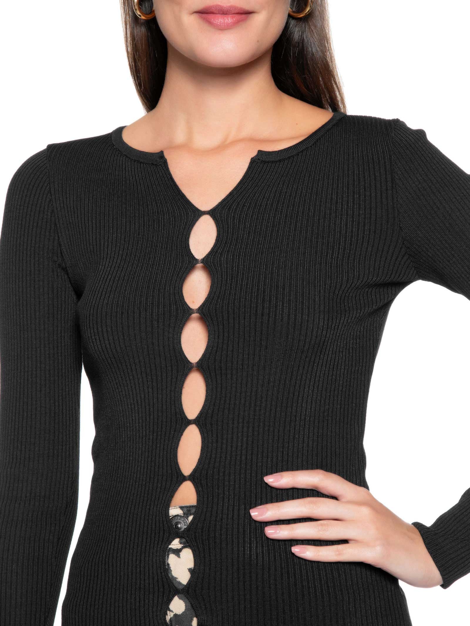 Blusa Feminina De Tricot Aberturas Frente Preto Animale Jeans