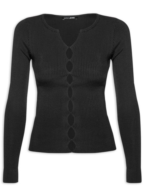 Blusa Feminina De Tricot Aberturas Frente - Preto