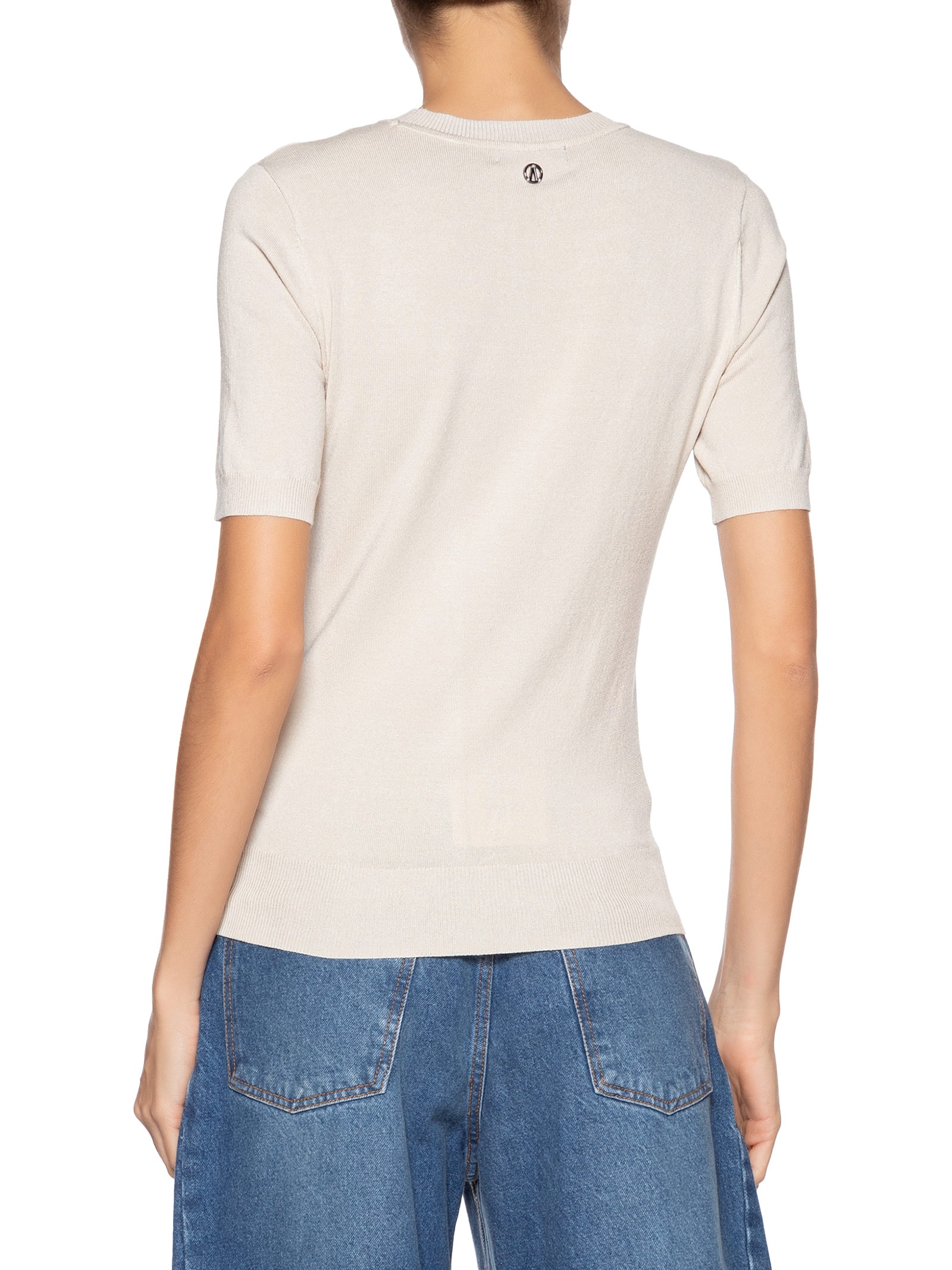 Blusa Feminina De Tricot Básica Decote Redondo Bege Animale Jeans