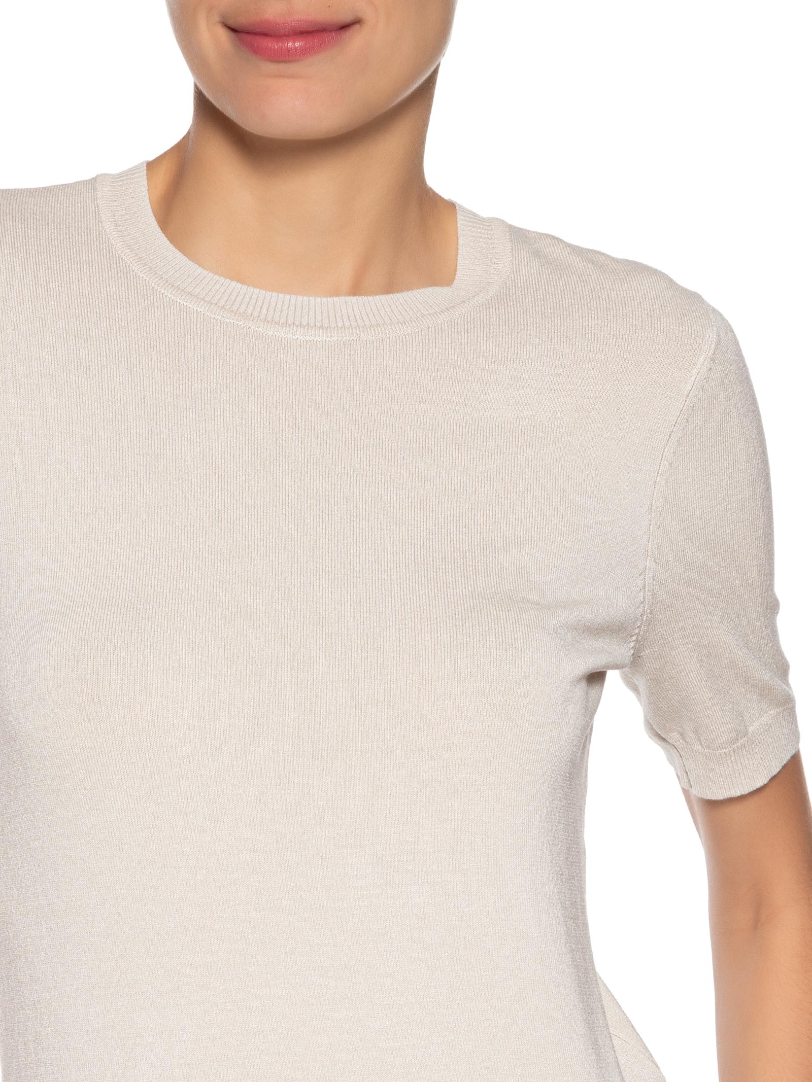 Blusa Feminina De Tricot Básica Decote Redondo Bege Animale Jeans