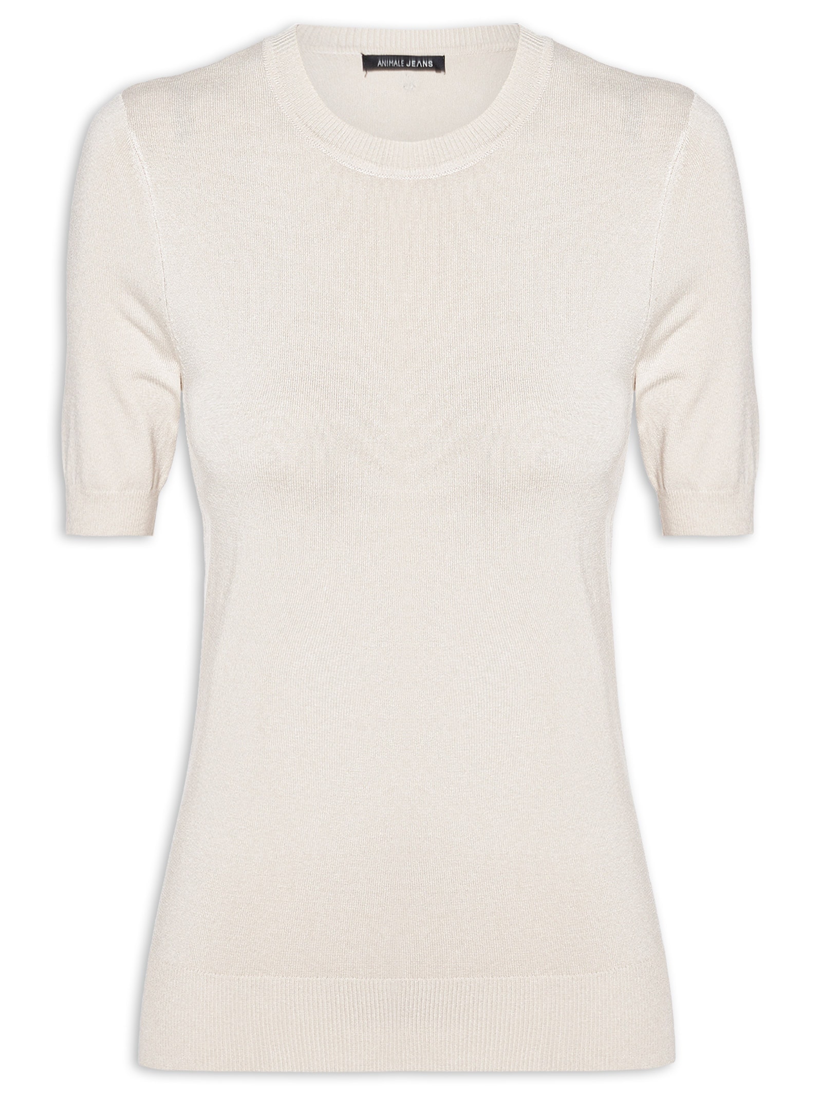 Blusa Feminina De Tricot Básica Decote Redondo Bege Animale Jeans