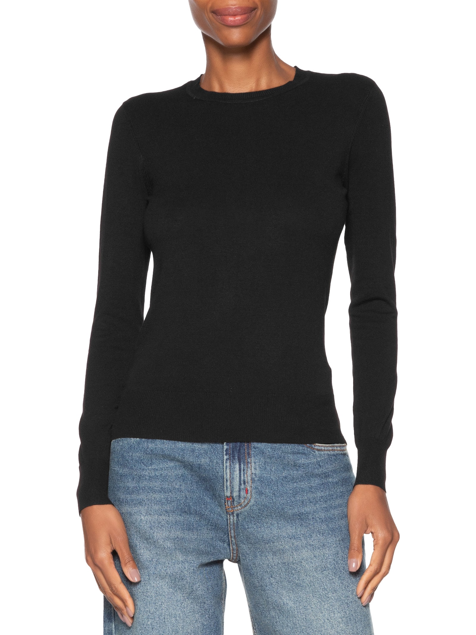 Blusa Feminina De Tricot Básica Manga Longa Preto Animale Jeans