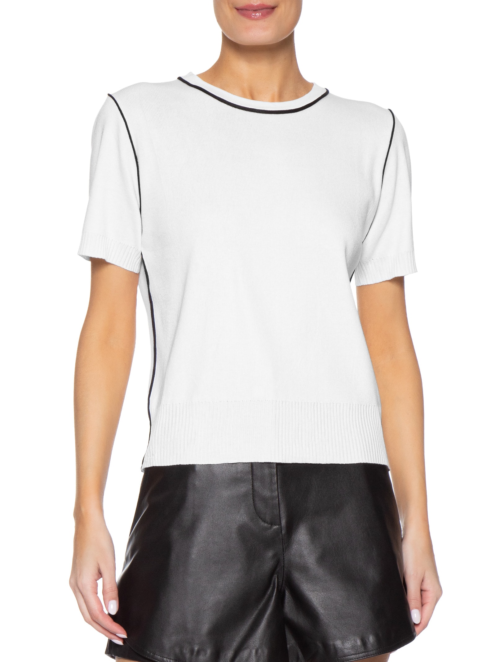 Blusa Feminina De Tricot Bicolor Branco Market 33