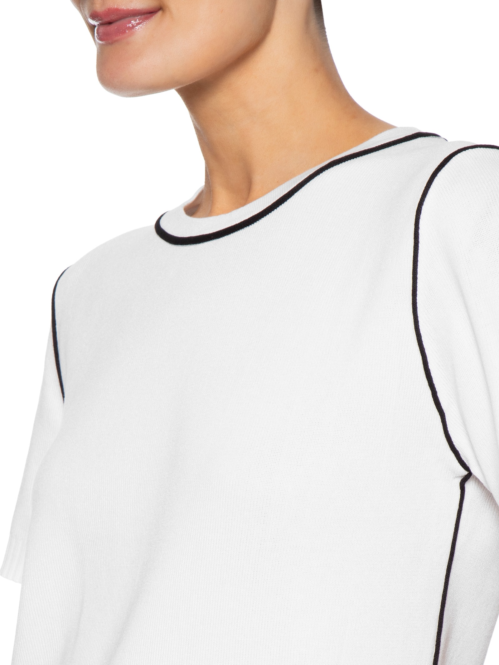 Blusa Feminina De Tricot Bicolor Branco Market 33