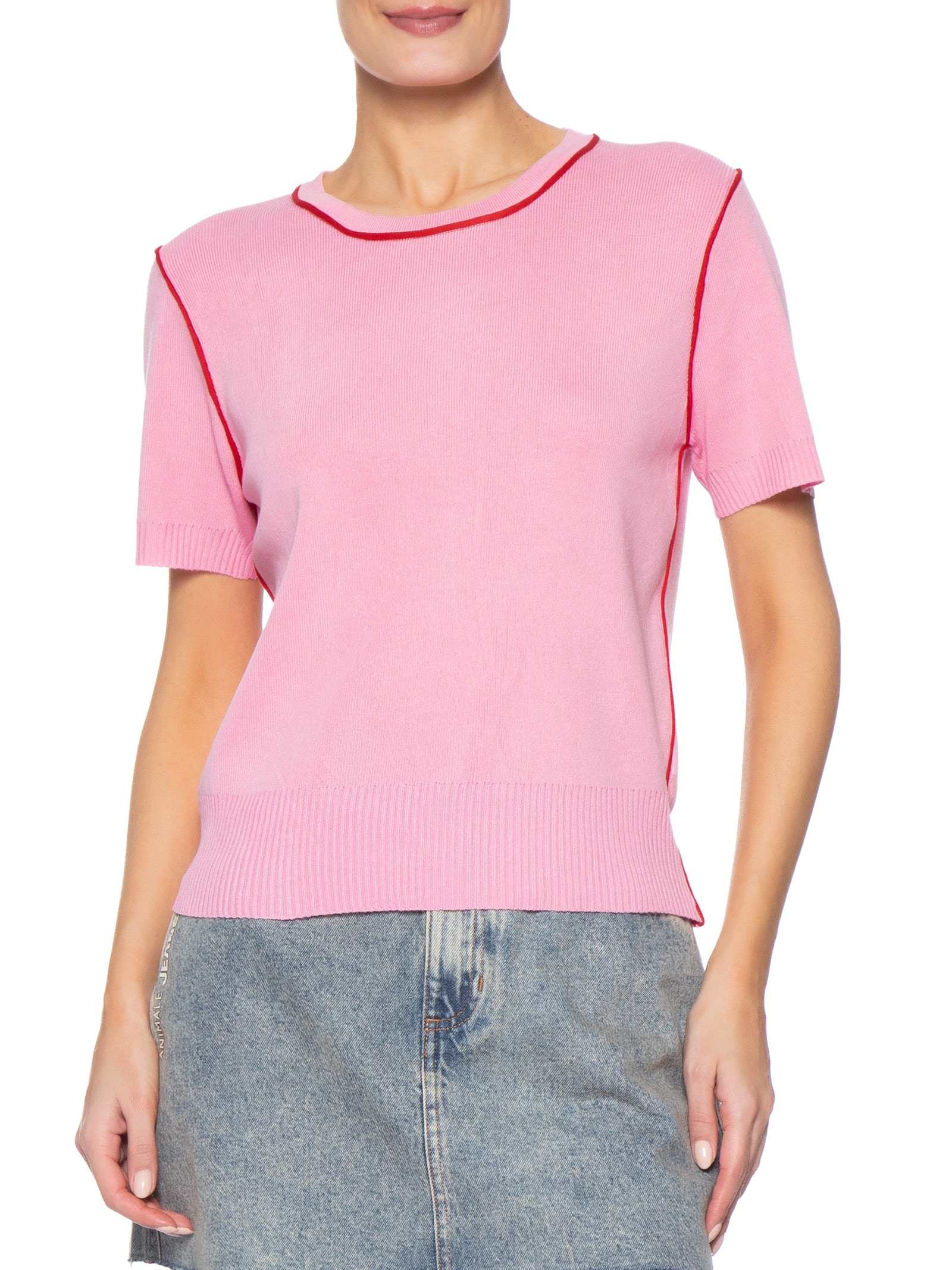 Blusa Feminina De Tricot Bicolor Rosa Market 33