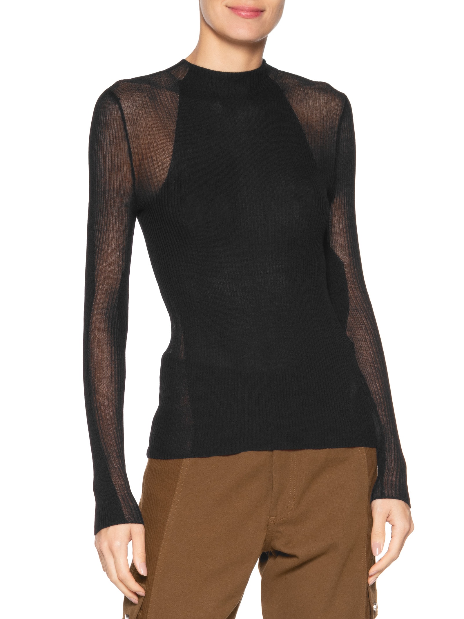 Blusa Feminina De Tricot Canelada Transparência Preto Animale Jeans