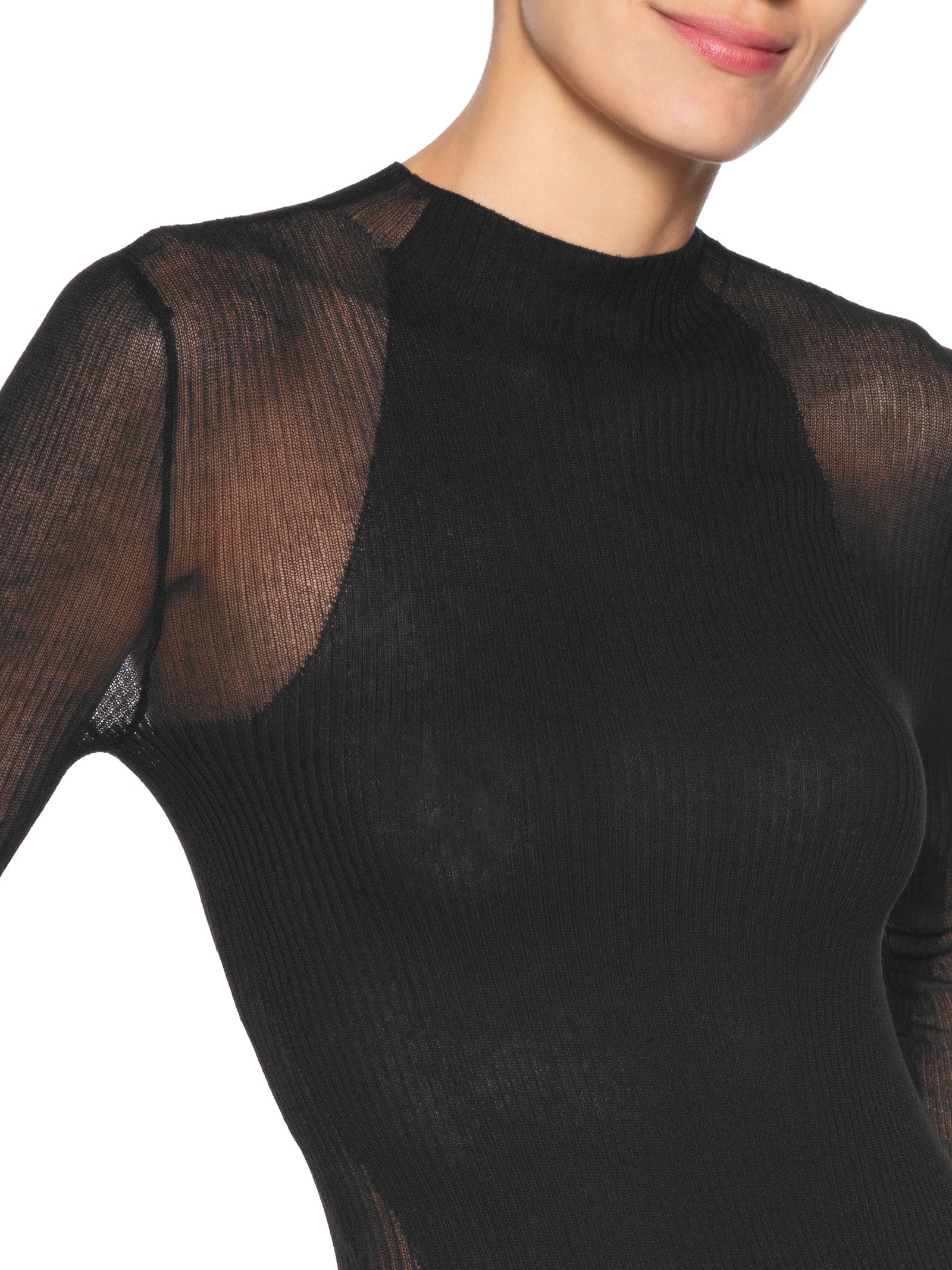 Blusa Feminina De Tricot Canelada Transparência Preto Animale Jeans