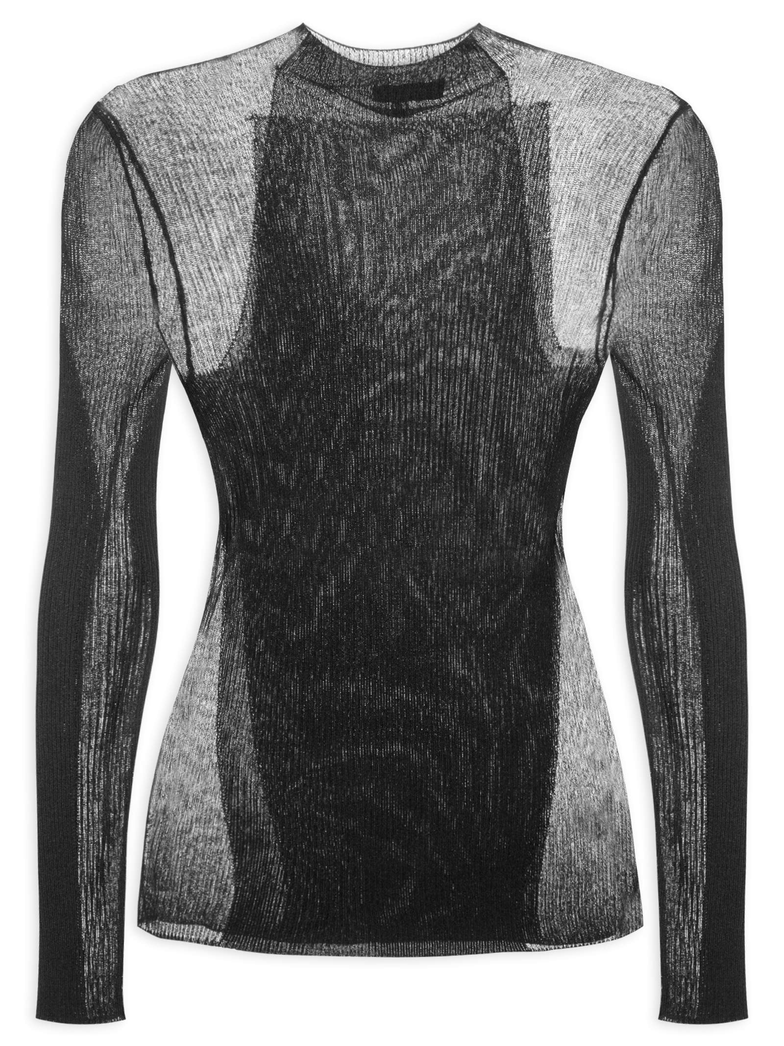 Blusa Feminina De Tricot Canelada Transparência Preto Animale Jeans