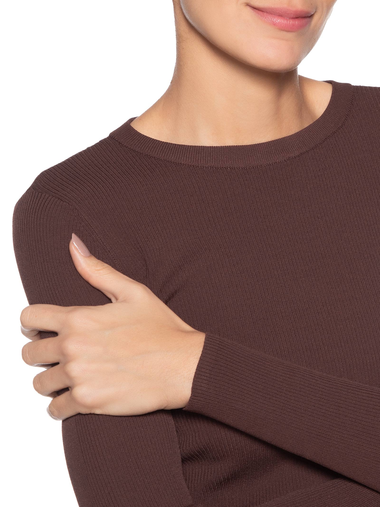 Blusa Feminina De Tricot Canelado Básica Marrom Animale