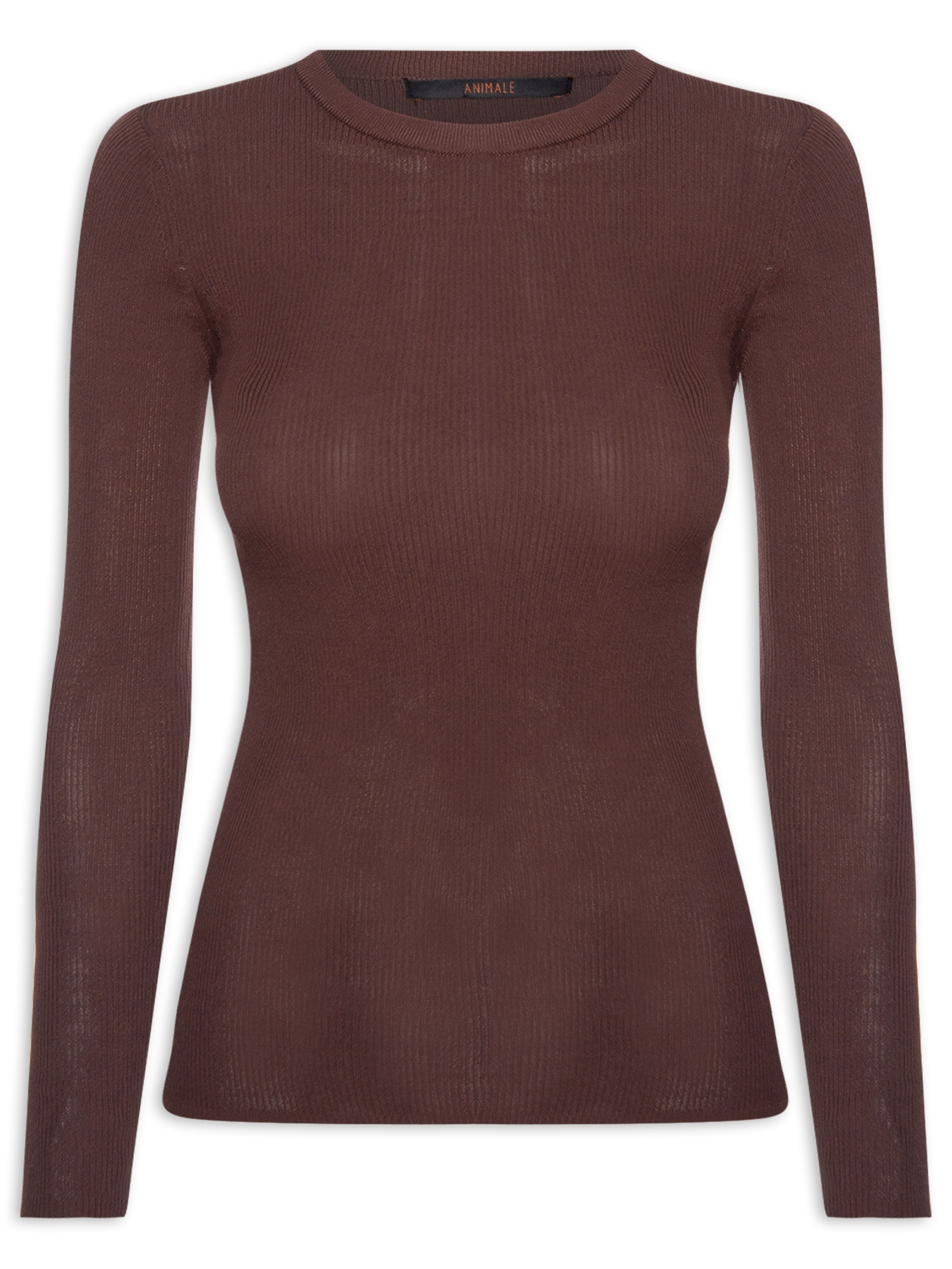 Blusa Feminina De Tricot Canelado Básica Marrom Animale