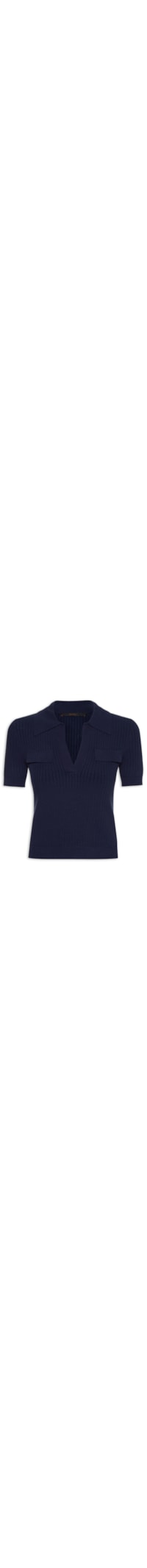 Blusa Feminina De Tricot Canelado Com Gola Polo - Azul