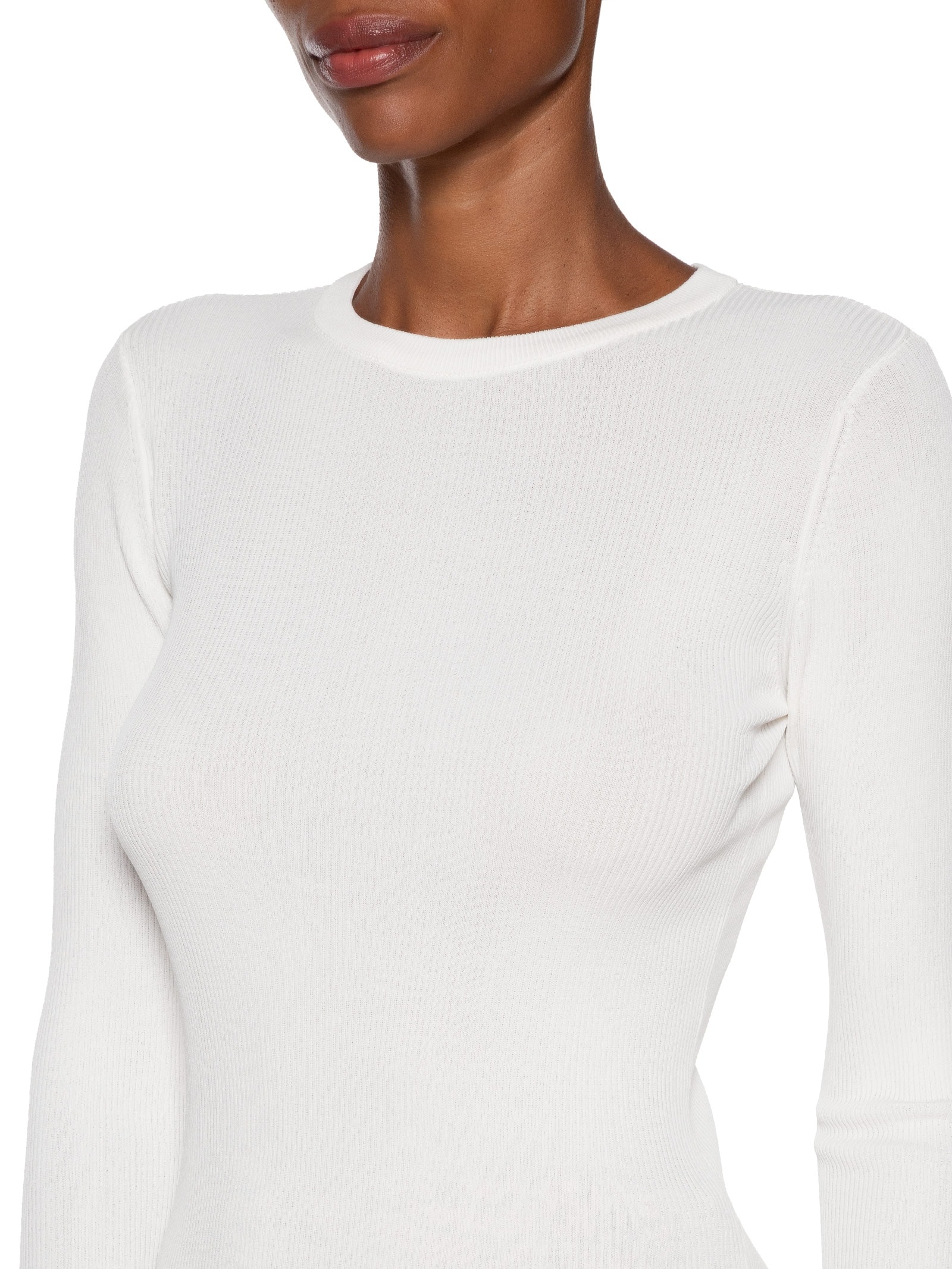 Blusa Feminina De Tricot Canelado Manga Longa Básica Branco Animale