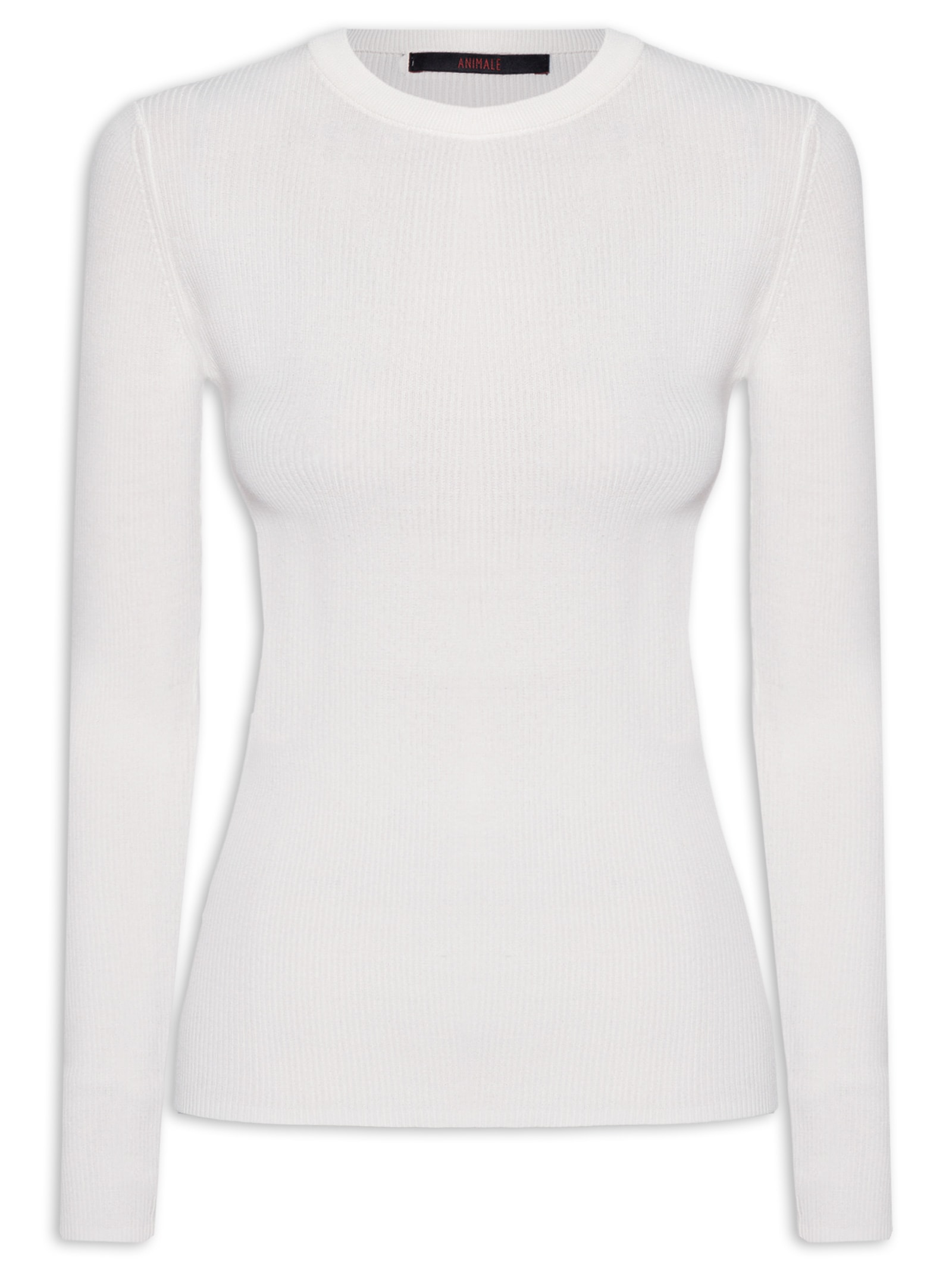 Blusa Feminina De Tricot Canelado Manga Longa Básica Branco Animale