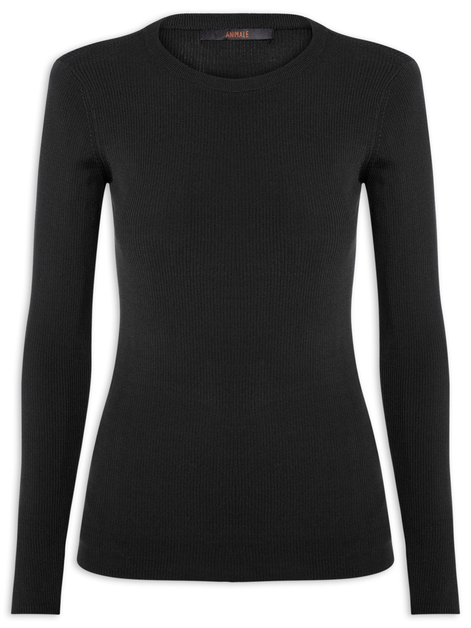Blusa Feminina De Tricot Canelado Manga Longa Básica Preto Animale