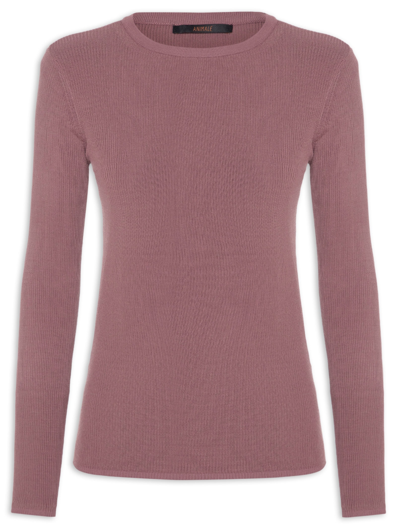 Blusa Feminina De Tricot Canelado Manga Longa Básica Rosa Animale