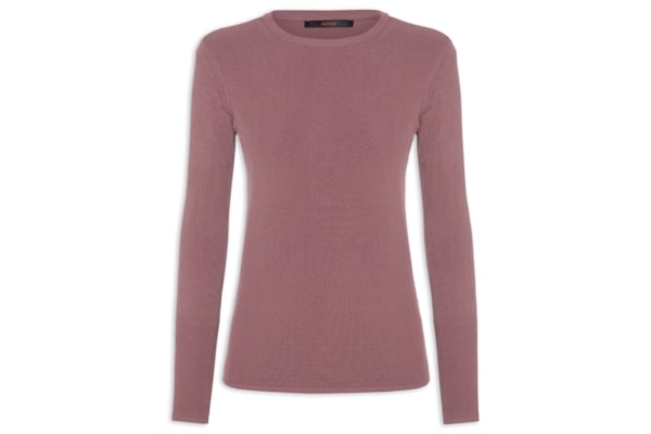 Blusa Feminina De Tricot Canelado Manga Longa Básica - Rosa