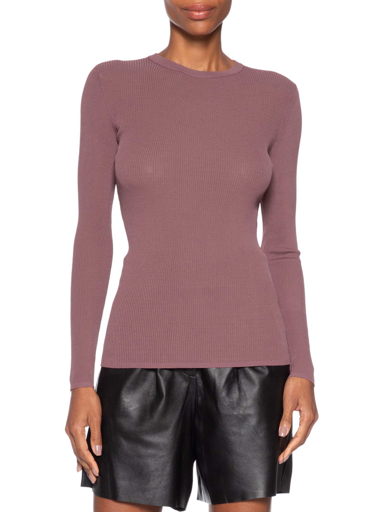 Blusa Feminina De Tricot Canelado Manga Longa Básica Rosa Animale