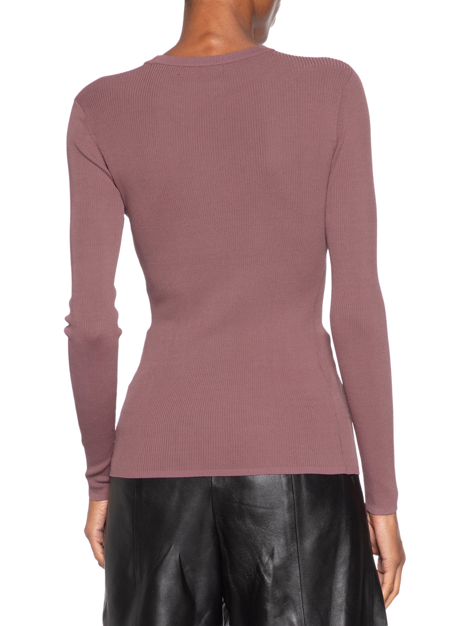 Blusa Feminina De Tricot Canelado Manga Longa Básica Rosa Animale