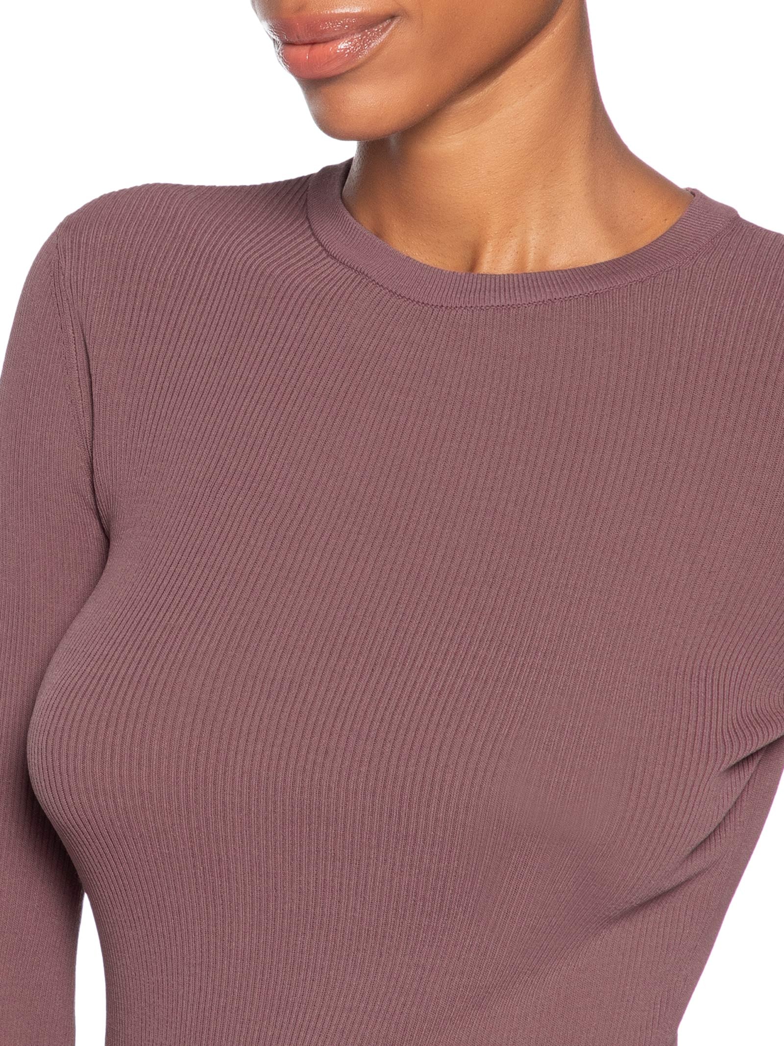 Blusa Feminina De Tricot Canelado Manga Longa Básica Rosa Animale