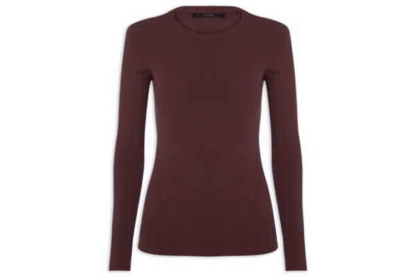 Blusa Feminina De Tricot Canelado Manga Longa - Marrom