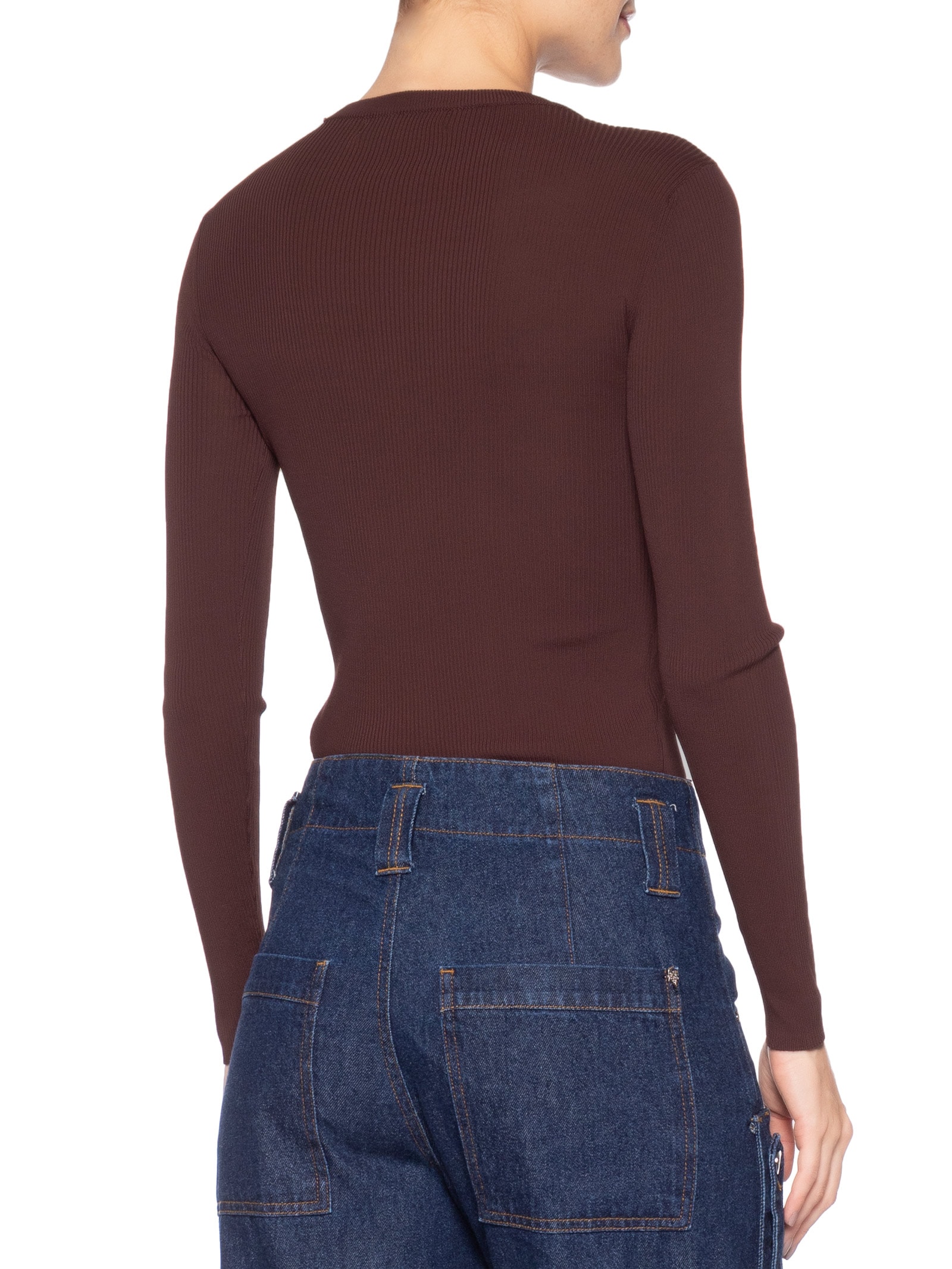 Blusa Feminina De Tricot Canelado Manga Longa Marrom Animale