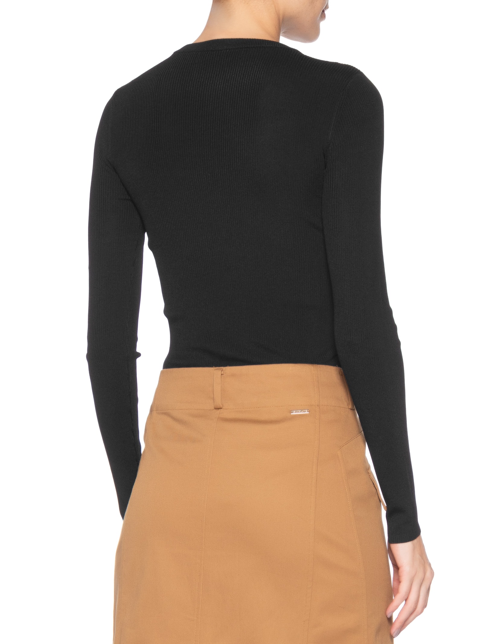 Blusa Feminina De Tricot Canelado Manga Longa Preto Animale