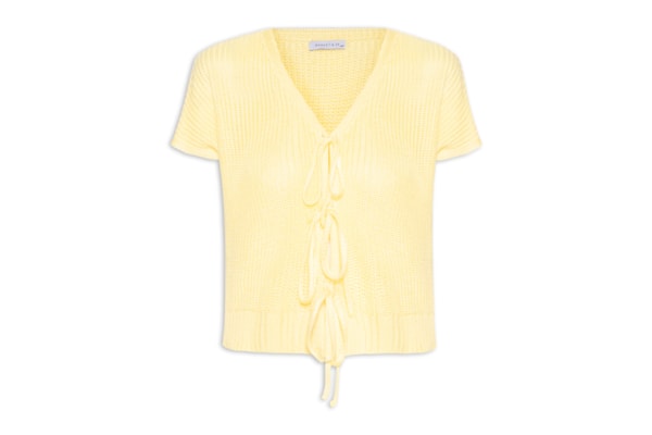 Blusa Feminina De Tricot Com Fecho De Amarração - Amarelo