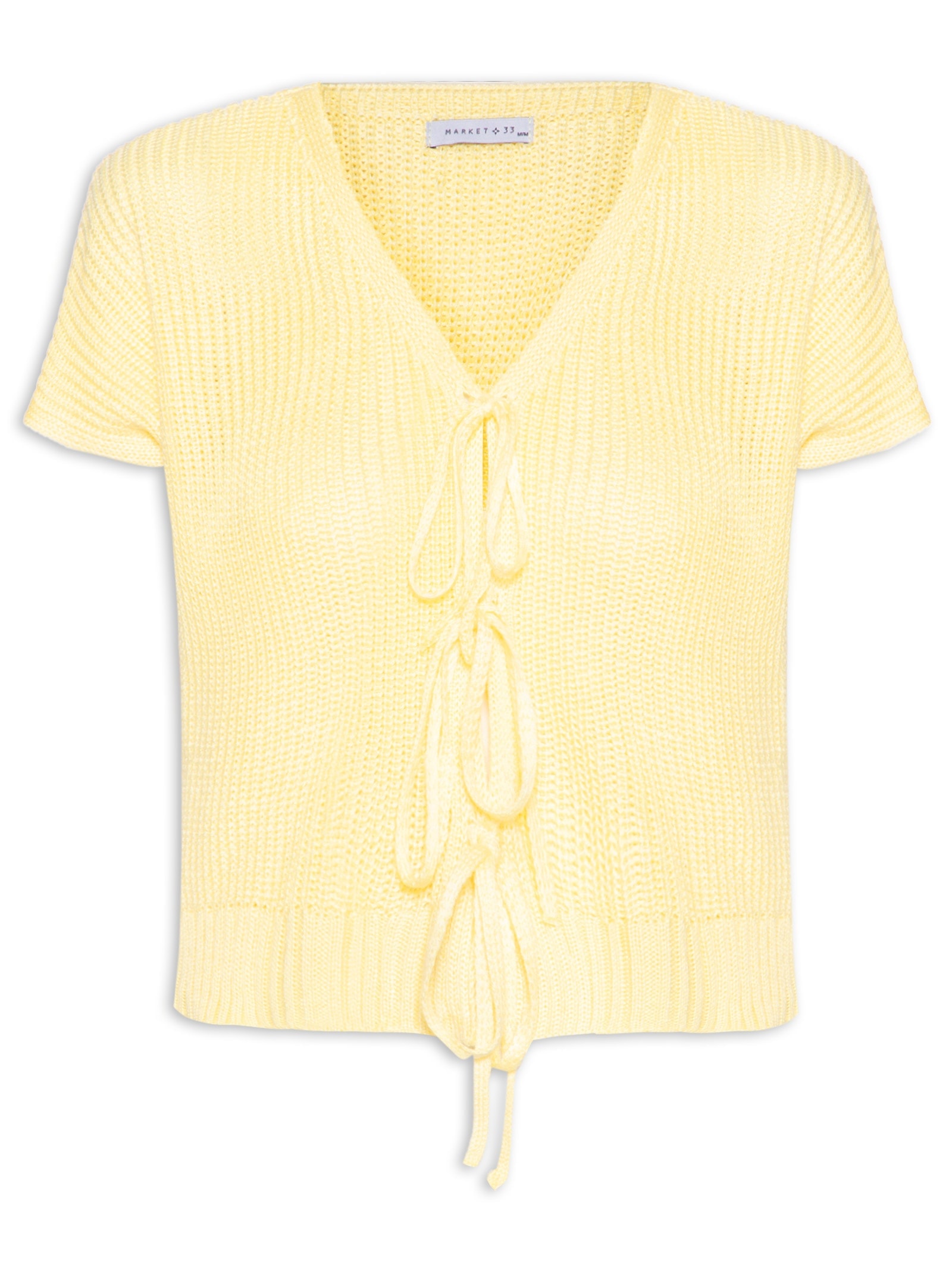 Blusa Feminina De Tricot Com Fecho De Amarração Amarelo Market 33