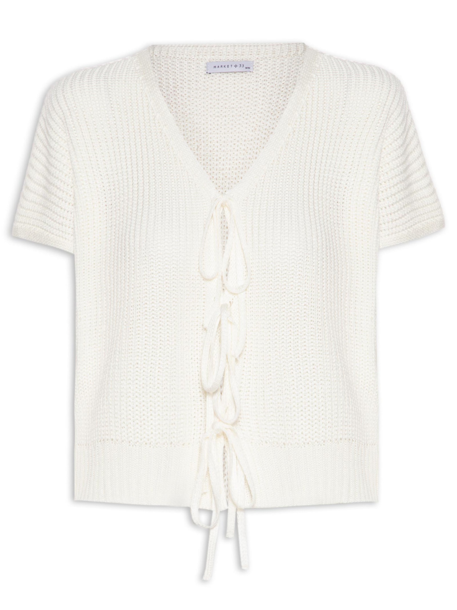 Blusa Feminina De Tricot Com Fecho De Amarração Off White Market 33