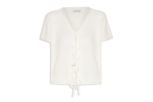 Blusa Feminina De Tricot Com Fecho De Amarração - Off White