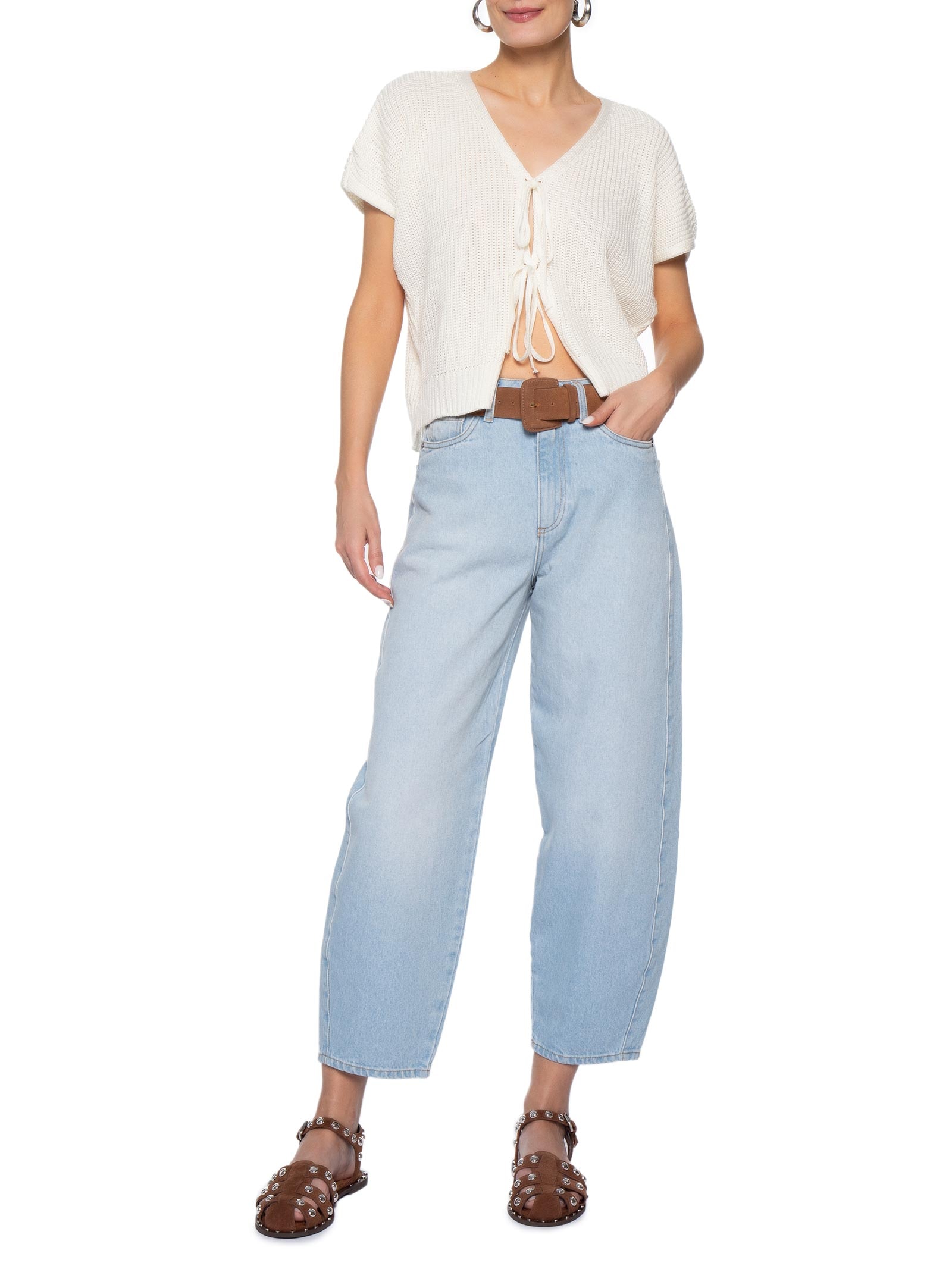 Blusa Feminina De Tricot Com Fecho De Amarração Off White Market 33
