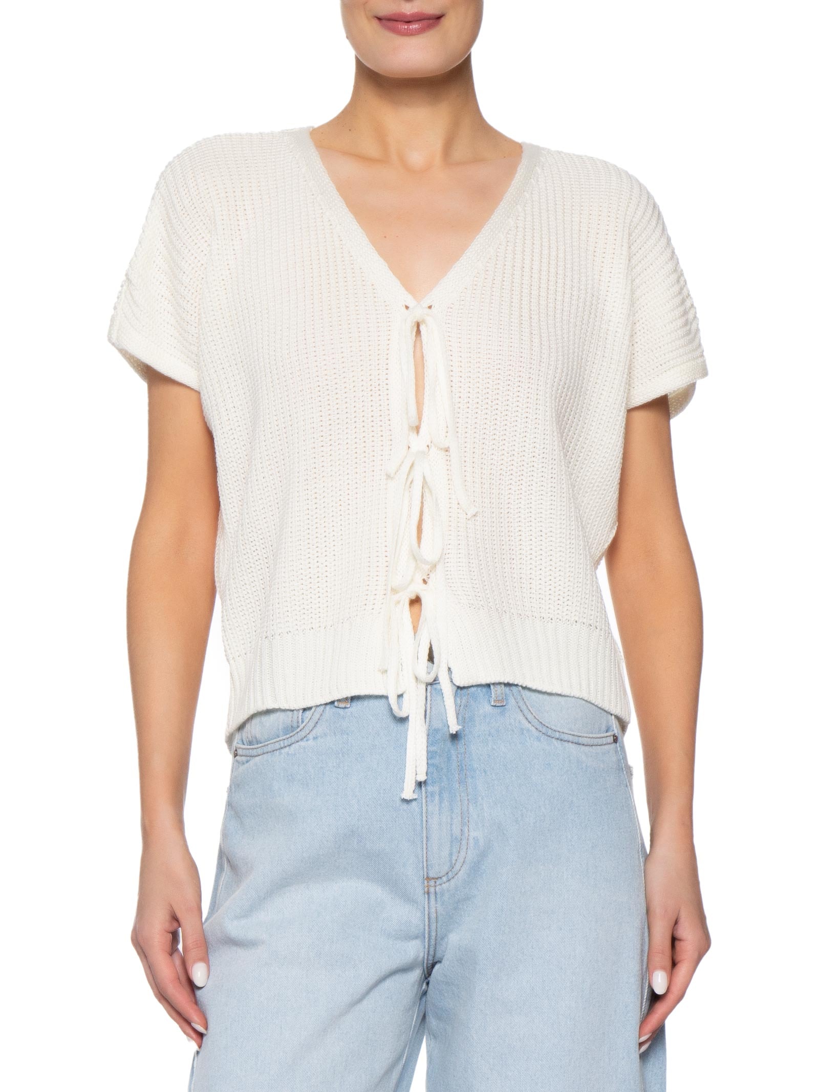 Blusa Feminina De Tricot Com Fecho De Amarração Off White Market 33