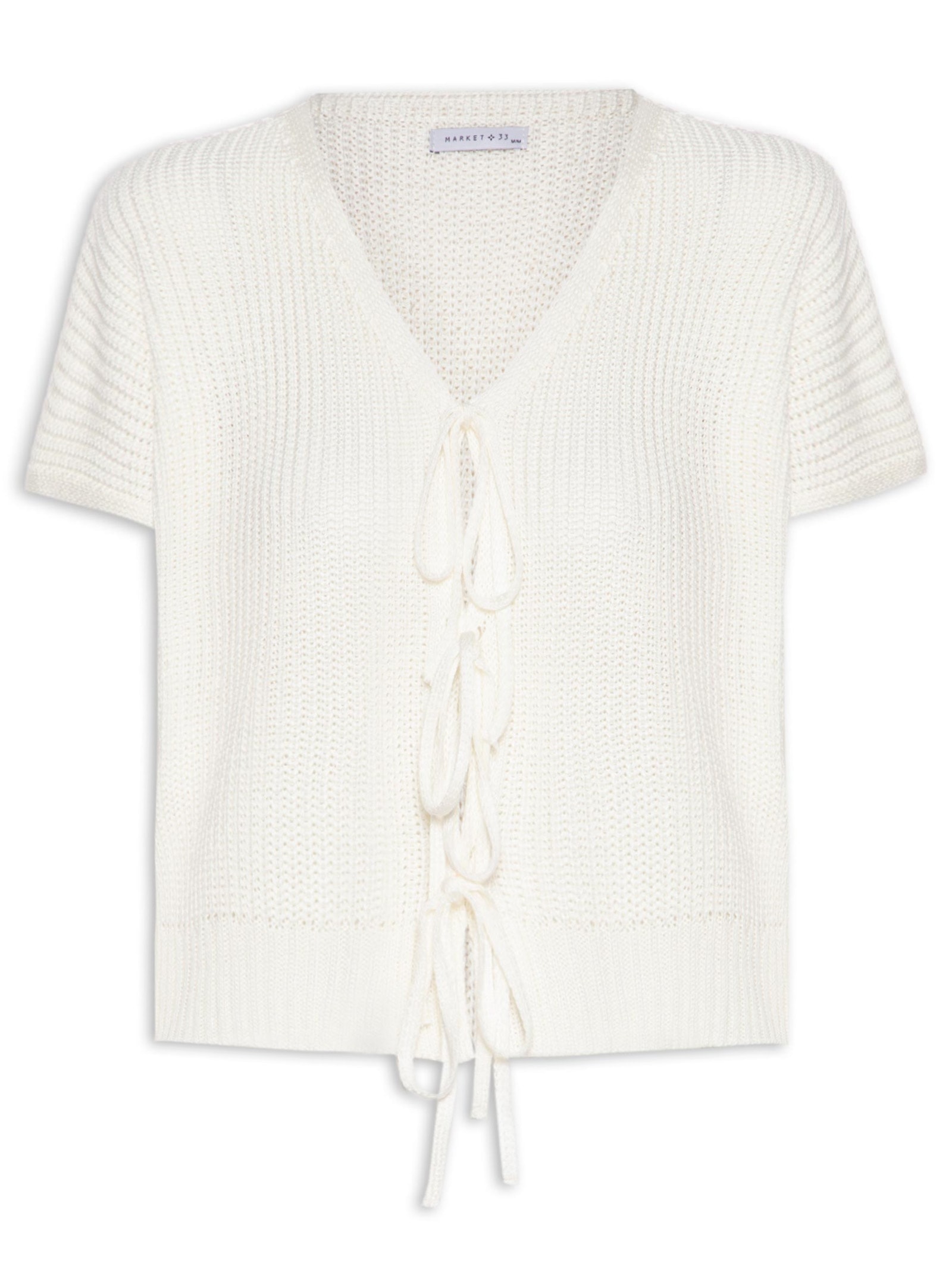 Blusa Feminina De Tricot Com Fecho De Amarração Off White Market 33