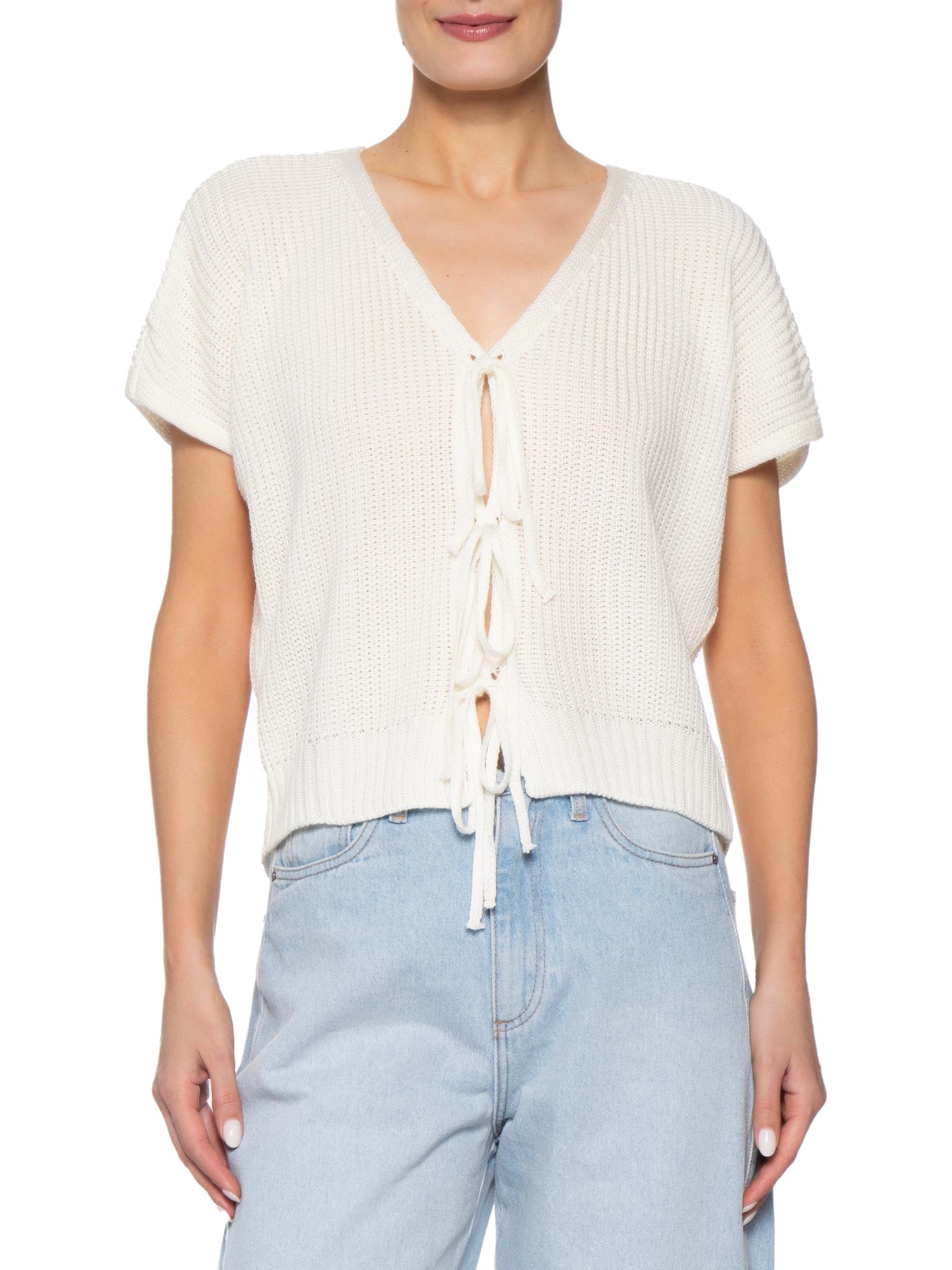 Blusa Feminina De Tricot Com Fecho De Amarração Off White Market 33
