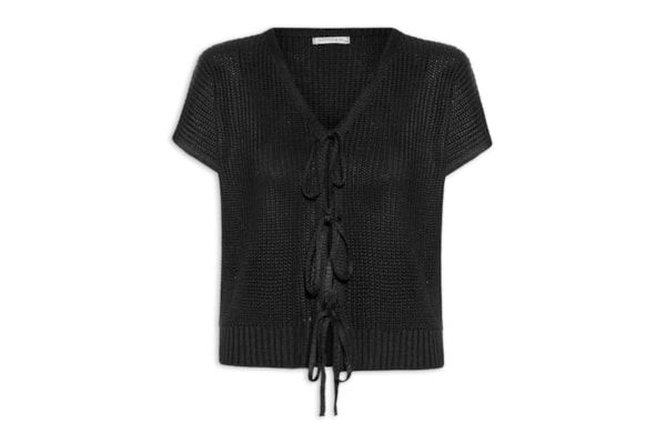 Blusa Feminina De Tricot Com Fecho De Amarração - Preto