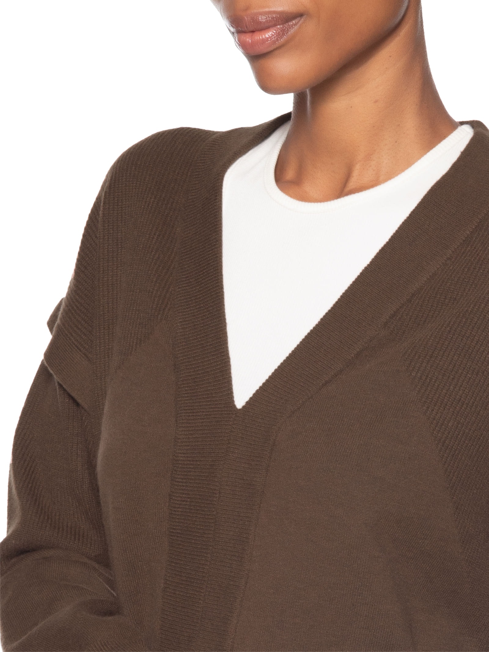 Blusa Feminina De Tricot Com Manga Sobreposta Marrom Animale Jeans