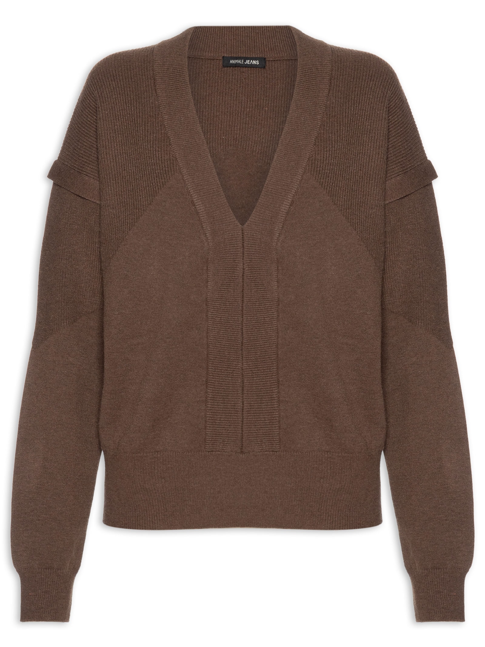 Blusa Feminina De Tricot Com Manga Sobreposta Marrom Animale Jeans