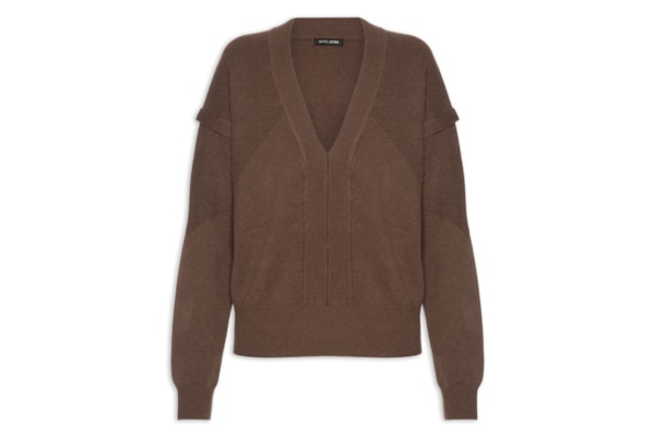 Blusa Feminina De Tricot Com Manga Sobreposta - Marrom