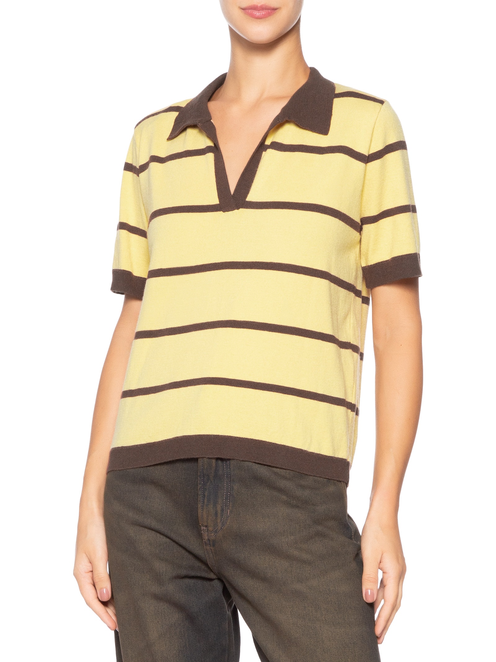 Blusa Feminina De Tricot Gola Polo Marrom Animale Jeans