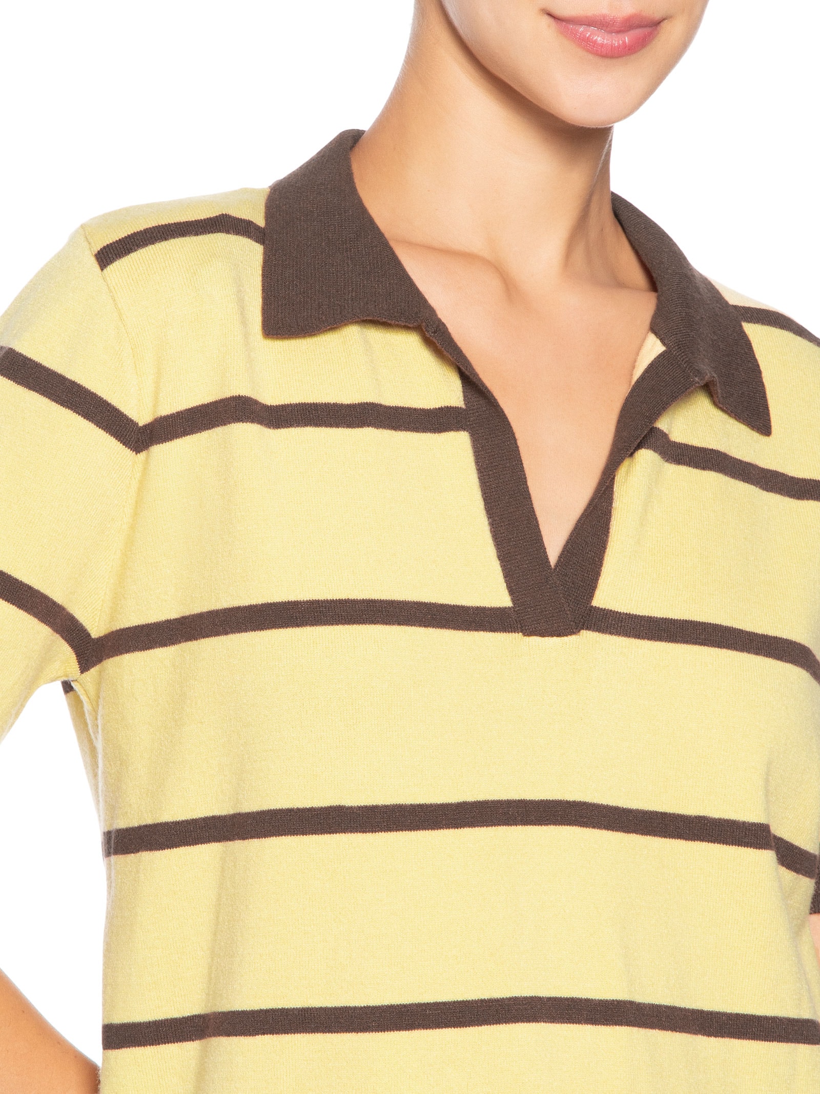 Blusa Feminina De Tricot Gola Polo Marrom Animale Jeans