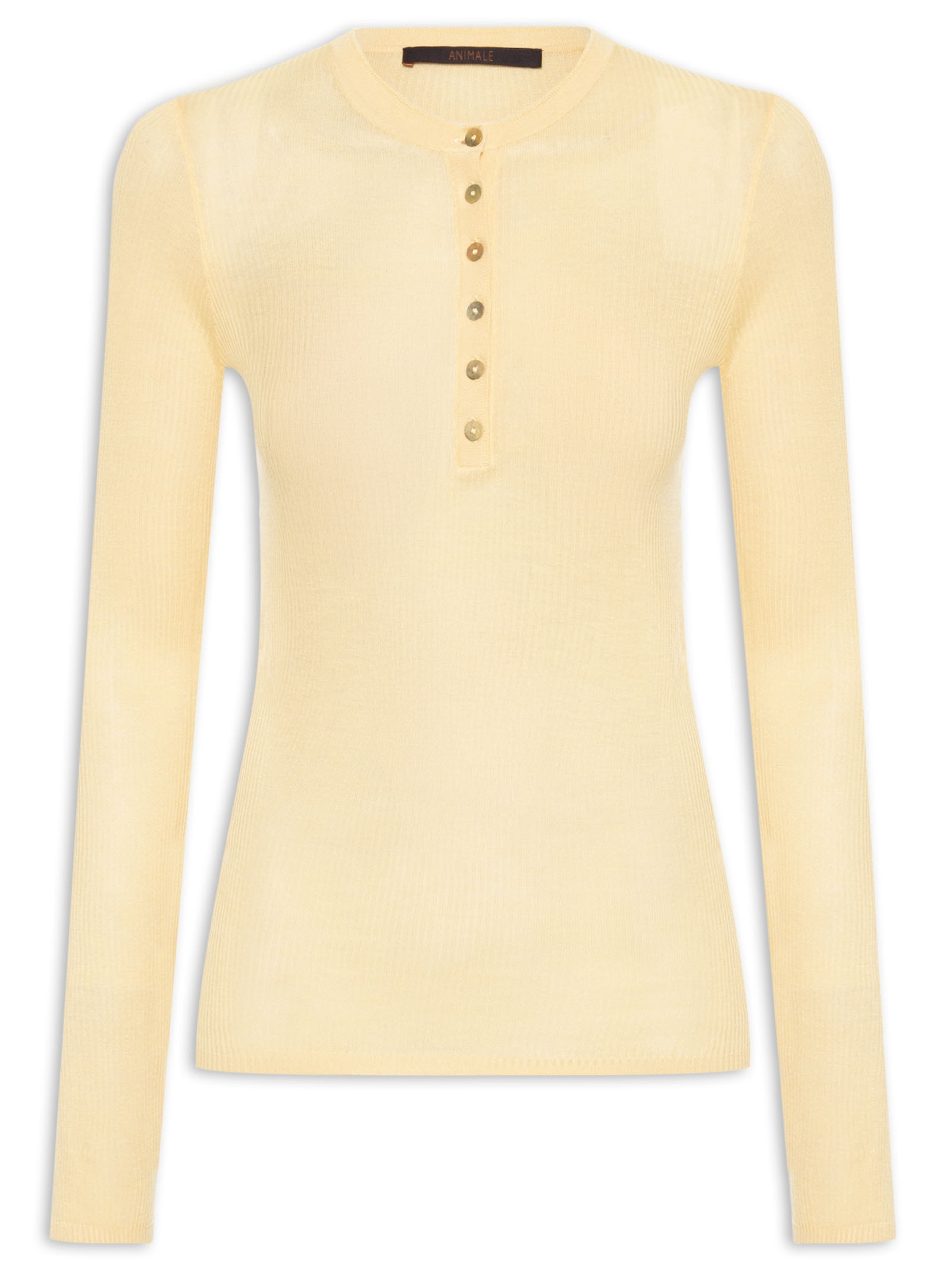 Blusa Feminina de Tricot Leve com Gola Portuguesa Amarelo Animale