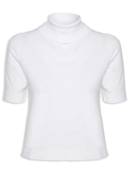 Blusa Feminina De Tricot Light Manga Curta Gola Alta – Branco