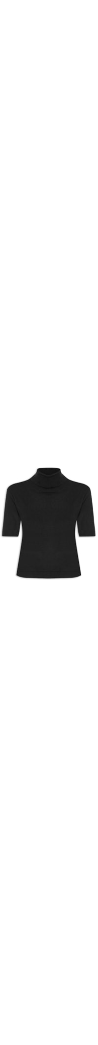 Blusa Feminina De Tricot Light Manga Curta Gola Alta - Preto