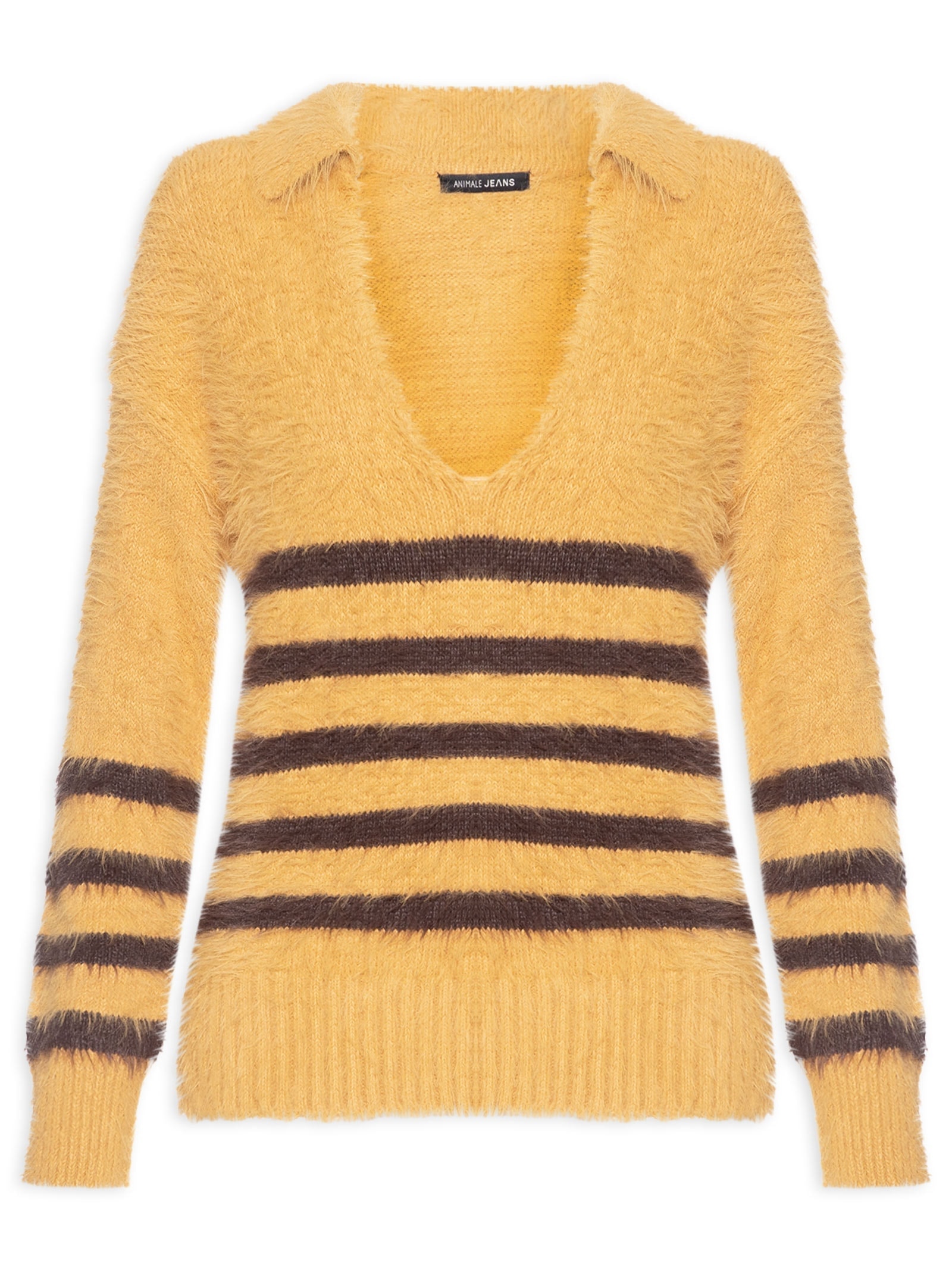 Blusa Feminina De Tricot Listrada Amarelo Animale Jeans