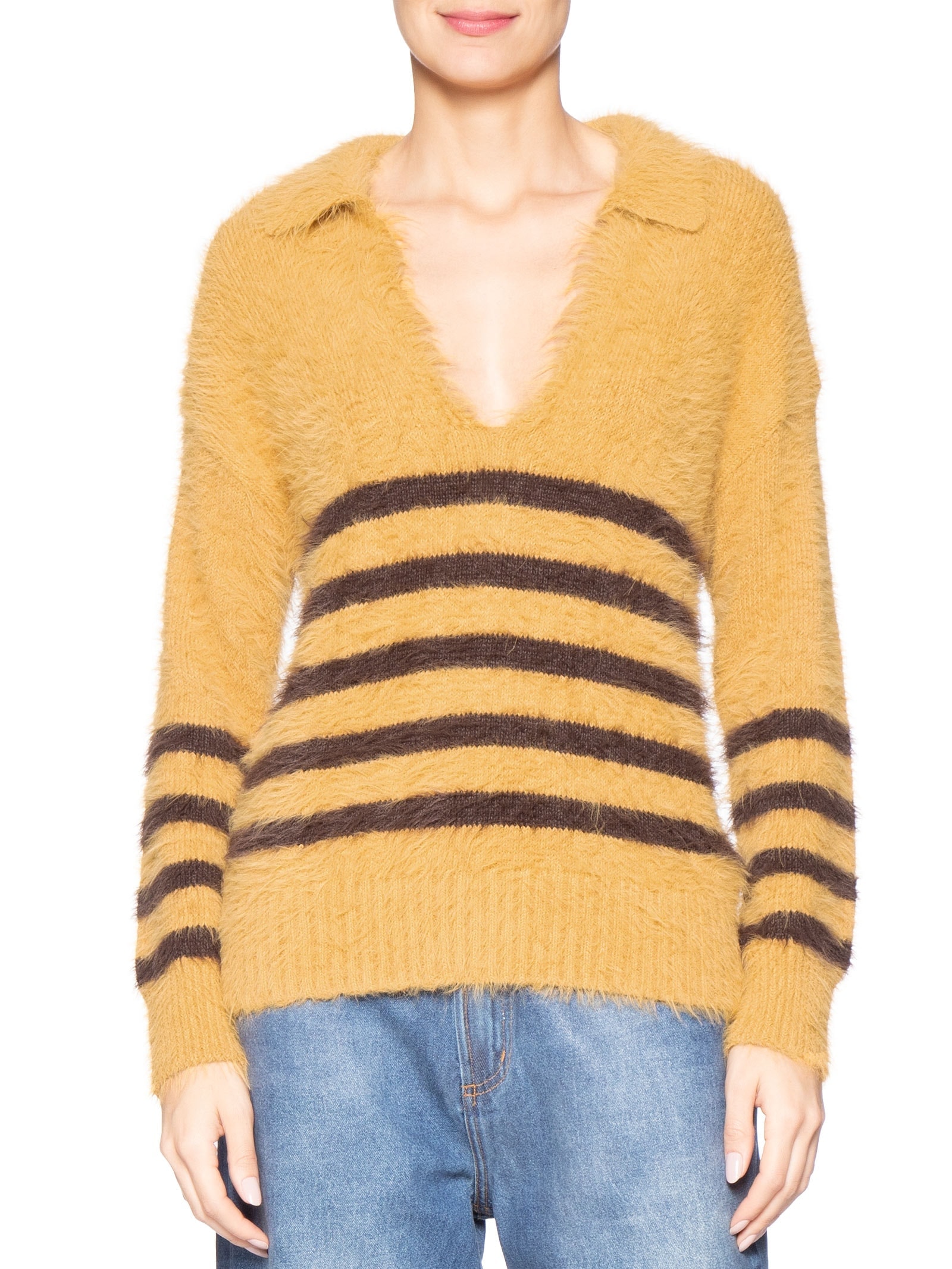 Blusa Feminina De Tricot Listrada Amarelo Animale Jeans