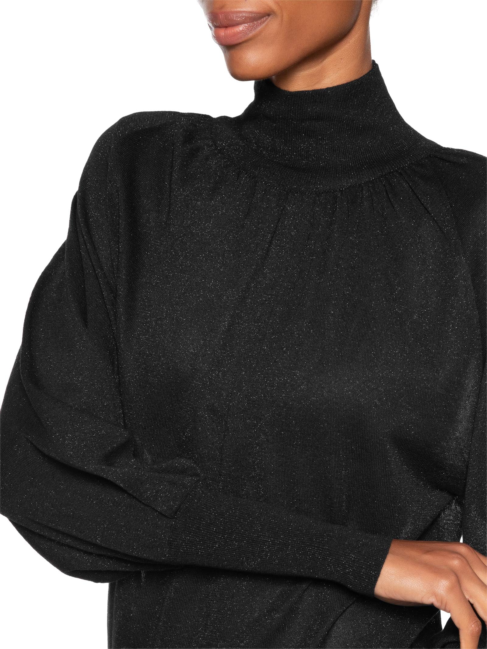 Blusa Feminina De Tricot Manga Bufante Com Lurex Preto Animale Jeans