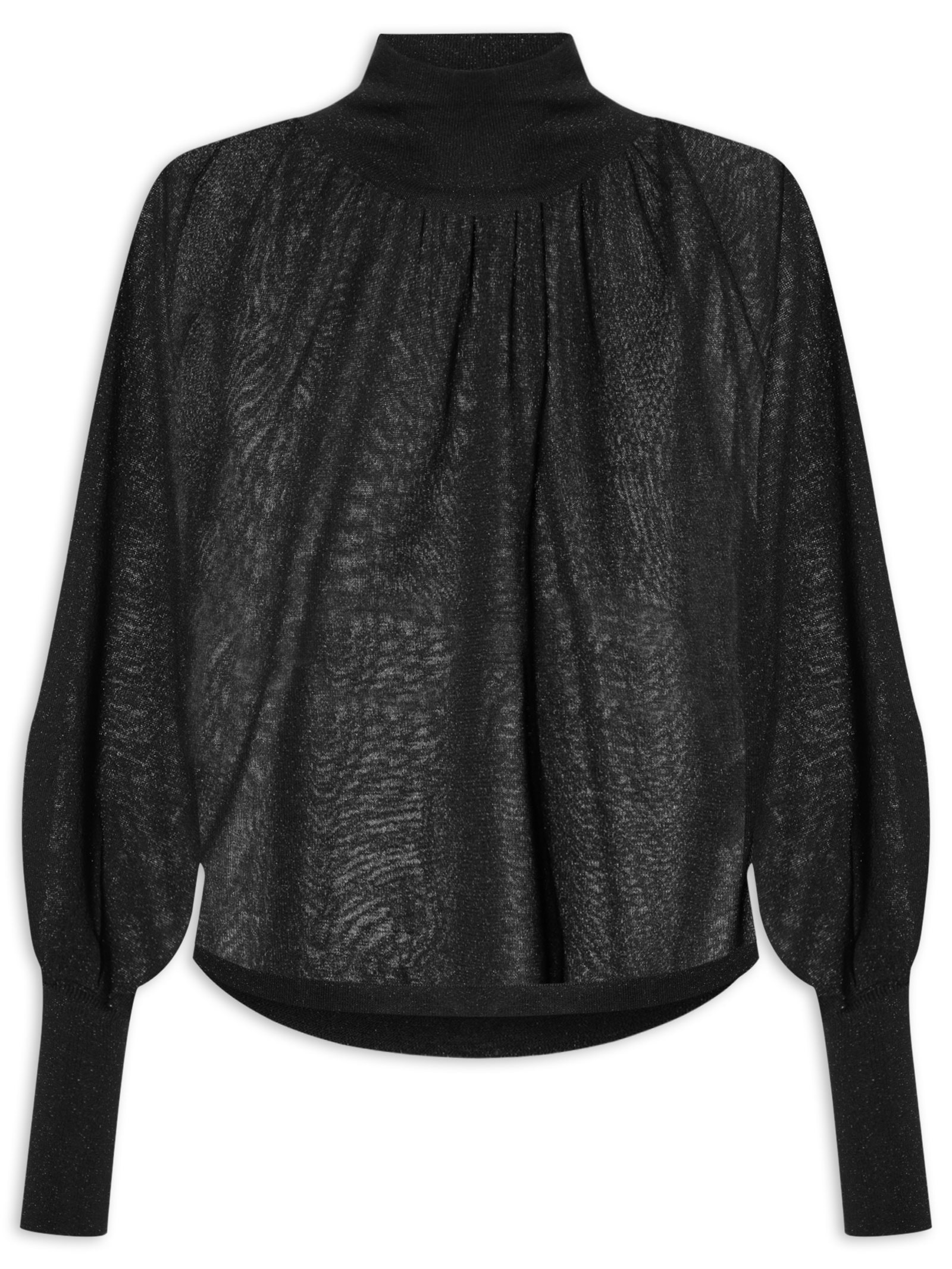 Blusa Feminina De Tricot Manga Bufante Com Lurex Preto Animale Jeans